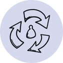 Icon of three circular arrows surrounding a pawn chess piece, drawn in black on a light purple background. , Kiara Health Fertility