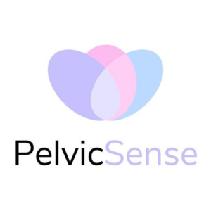 Logo for PelvicSense featuring three overlapping ovals in purple, pink, and blue above the brand name in black and lavender text, symbolizing pelvic health and support. , Kiara Health Fertility