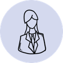 Simple line drawing of a person with long hair wearing a suit and tie, set against a light blue circular background, representing professionalism and the Kiara Health brand. , Kiara Health Fertility