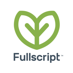Green leaf-shaped Fullscript logo above the word "Fullscript" in bold gray text on a white background. , Kiara Health Fertility