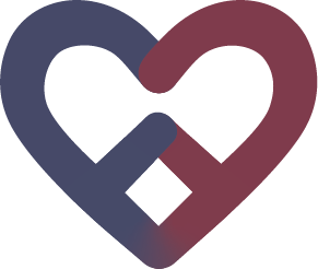 A stylized heart shape divided into two interlocking sections, one dark blue and one burgundy, against a light background. , Kiara Health Fertility