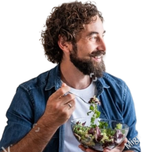 man eating a salad